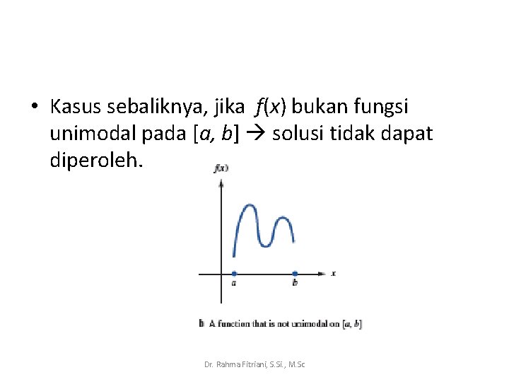  • Kasus sebaliknya, jika f(x) bukan fungsi unimodal pada [a, b] solusi tidak