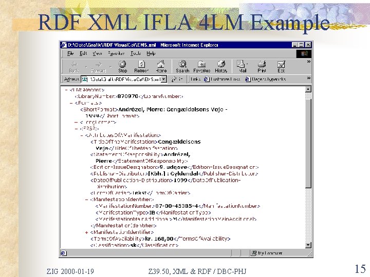 RDF XML IFLA 4 LM Example ZIG 2000 -01 -19 Z 39. 50, XML