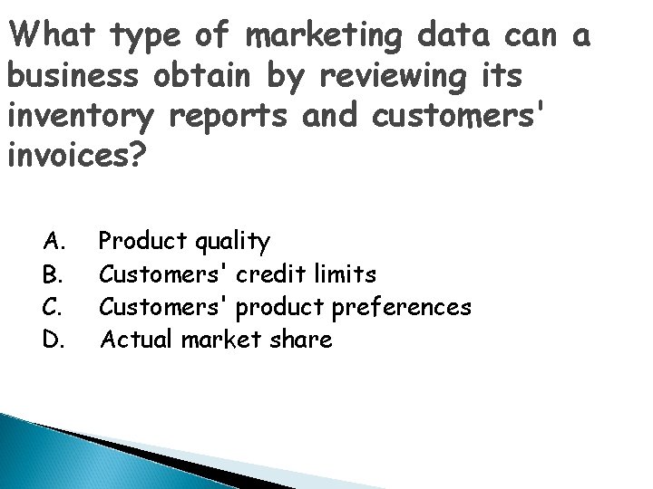 What type of marketing data can a business obtain by reviewing its inventory reports
