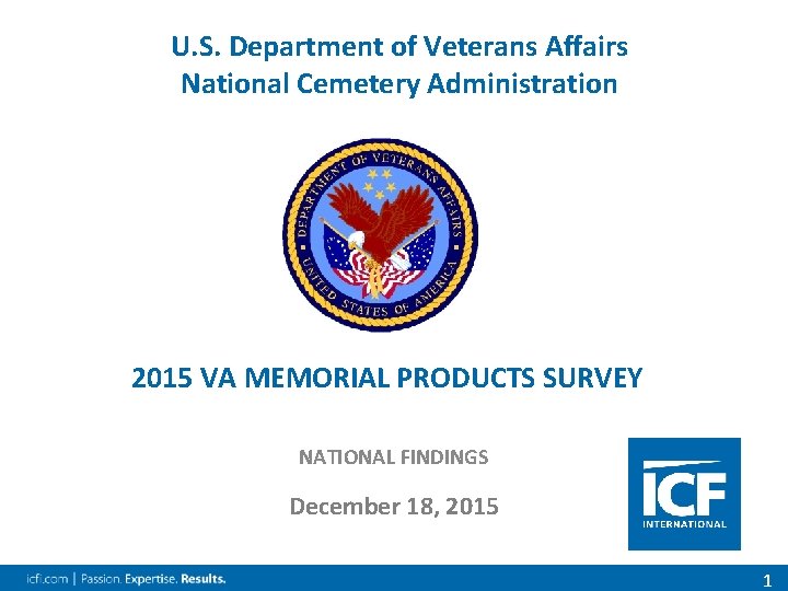 U. S. Department of Veterans Affairs National Cemetery Administration 2015 VA MEMORIAL PRODUCTS SURVEY