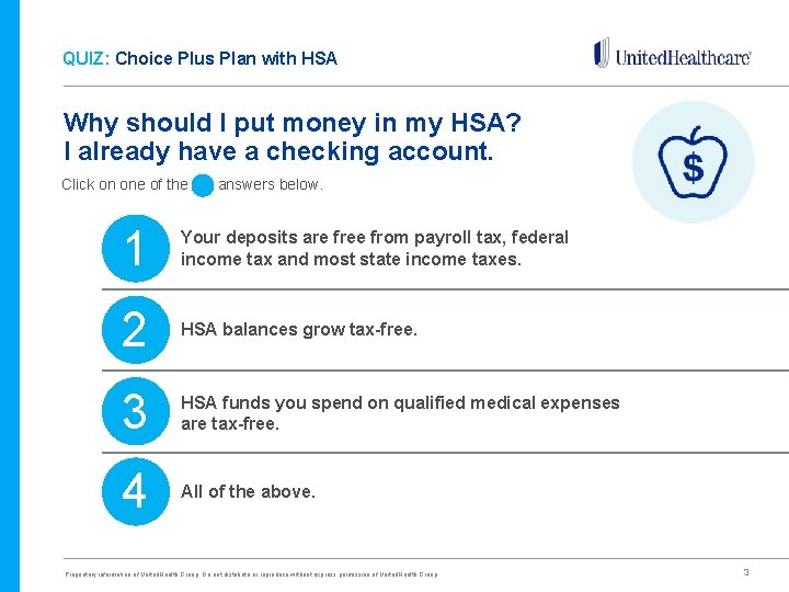 QUIZ: Choice Plus Plan with HSA Why should I put money in my HSA?
