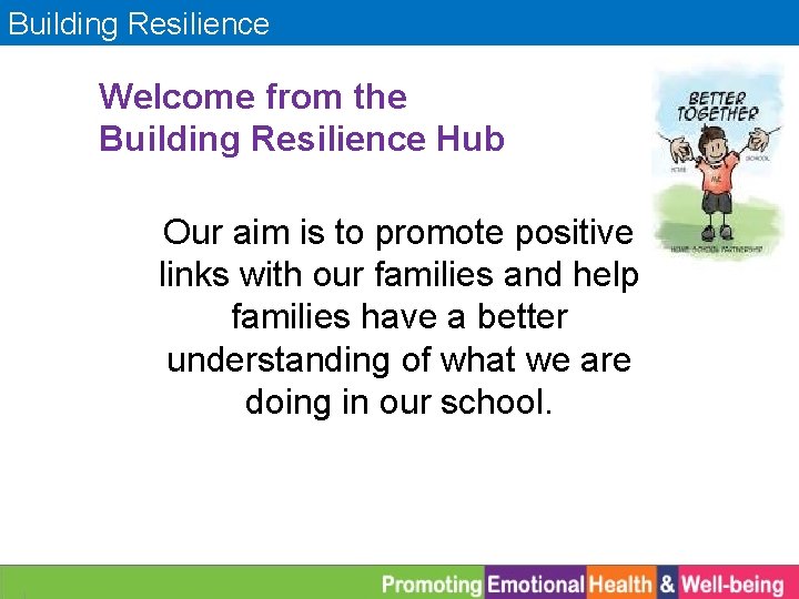 Building Resilience Welcome from the Building Resilience Hub Our aim is to promote positive