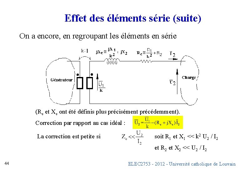 Effet des éléments série (suite) On a encore, en regroupant les éléments en série Effet des éléments série (suite) On a encore, en regroupant les éléments en série