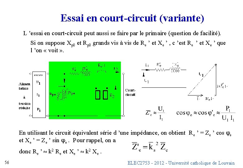 Essai en court-circuit (variante) L ’essai en court-circuit peut aussi se faire par le Essai en court-circuit (variante) L ’essai en court-circuit peut aussi se faire par le