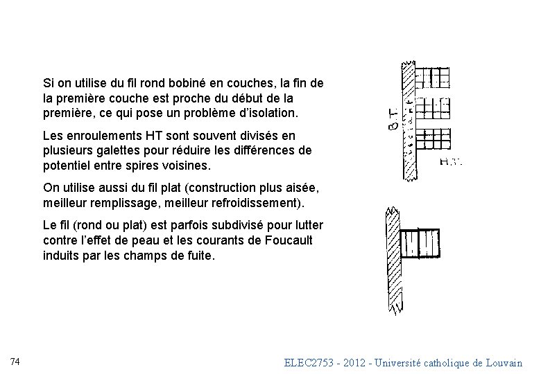 Si on utilise du fil rond bobiné en couches, la fin de la première Si on utilise du fil rond bobiné en couches, la fin de la première
