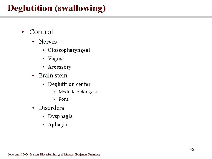 Deglutition (swallowing) • Control • Nerves • Glossopharyngeal • Vagus • Accessory • Brain
