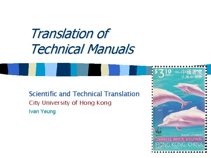 Translation of Technical Manuals Scientific and Technical Translation City University of Hong Kong Ivan