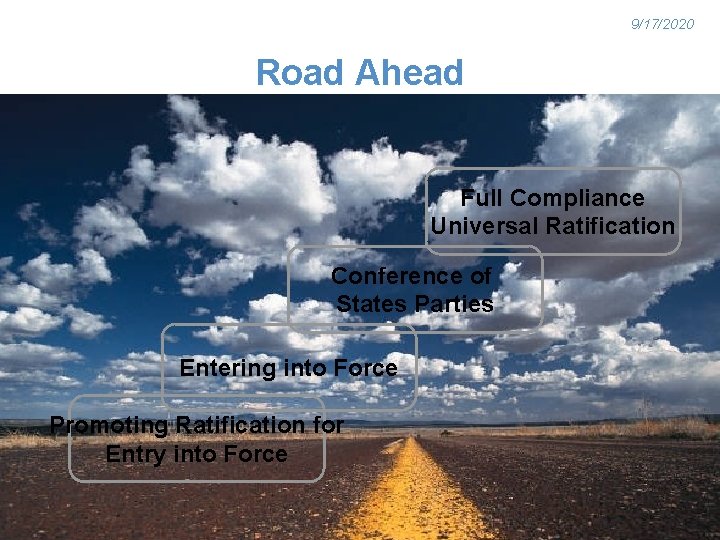 9/17/2020 Road Ahead Full Compliance Universal Ratification Conference of States Parties Entering into Force