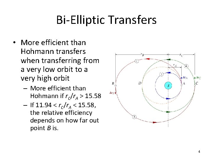 Bi-Elliptic Transfers • More efficient than Hohmann transfers when transferring from a very low Bi-Elliptic Transfers • More efficient than Hohmann transfers when transferring from a very low