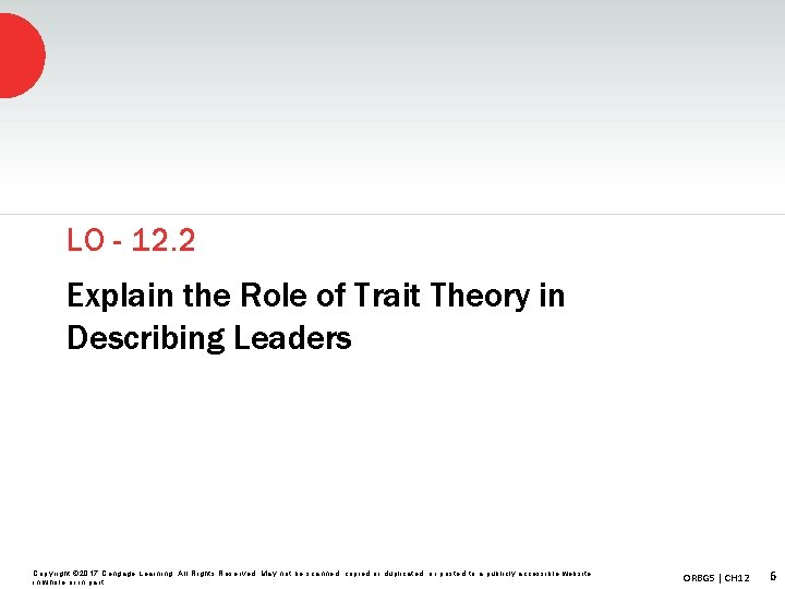 LO - 12. 2 Explain the Role of Trait Theory in Describing Leaders Copyright