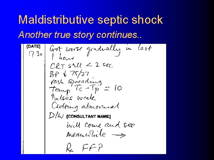 Maldistributive septic shock Another true story continues. . 