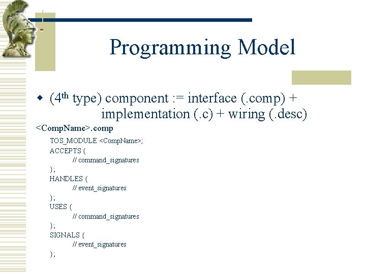 Programming Model w (4 th type) component : = interface (. comp) + implementation