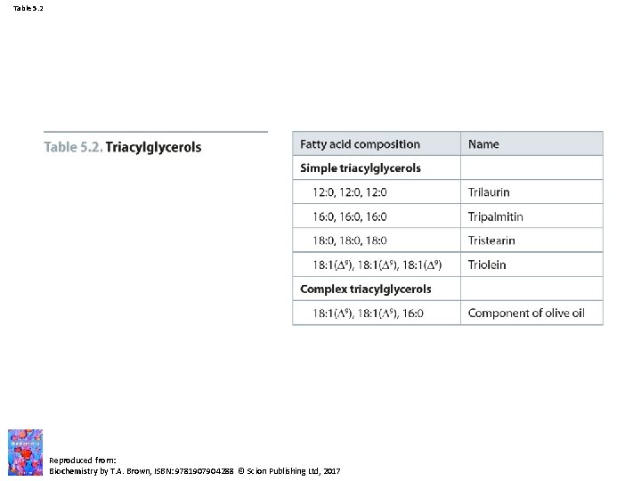 Table 5. 2 Reproduced from: Biochemistry by T. A. Brown, ISBN: 9781907904288 © Scion Table 5. 2 Reproduced from: Biochemistry by T. A. Brown, ISBN: 9781907904288 © Scion