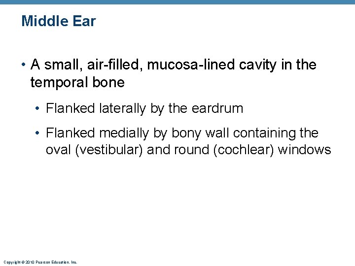 Middle Ear • A small, air-filled, mucosa-lined cavity in the temporal bone • Flanked
