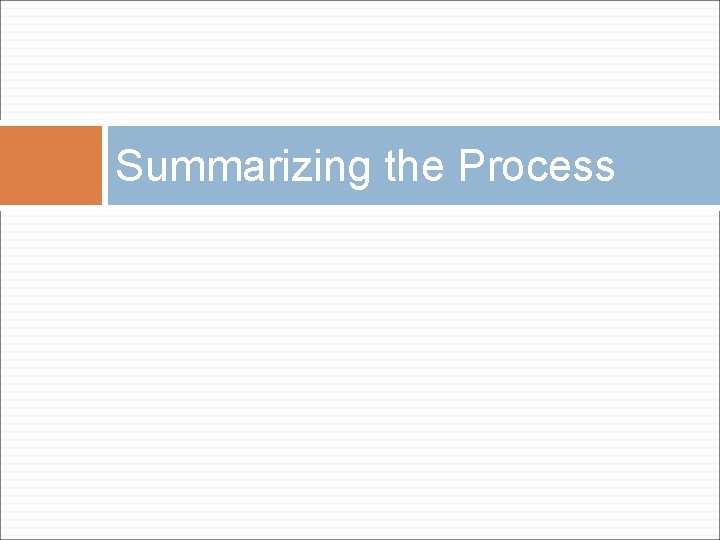 Summarizing the Process Summarizing the Process