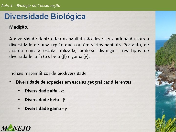 Aula 5 – Biologia da Conservação Diversidade Biológica Medição. A diversidade dentro de um Aula 5 – Biologia da Conservação Diversidade Biológica Medição. A diversidade dentro de um