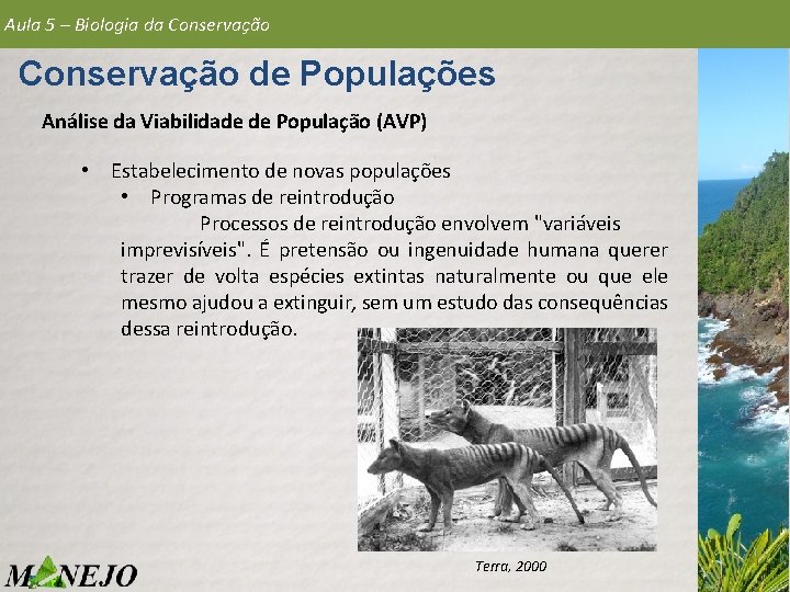 Aula 5 – Biologia da Conservação de Populações Análise da Viabilidade de População (AVP)
