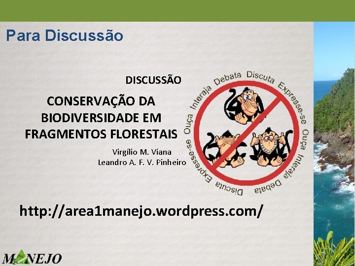 Para Discussão DISCUSSÃO CONSERVAÇÃO DA BIODIVERSIDADE EM FRAGMENTOS FLORESTAIS Virgílio M. Viana Leandro A.