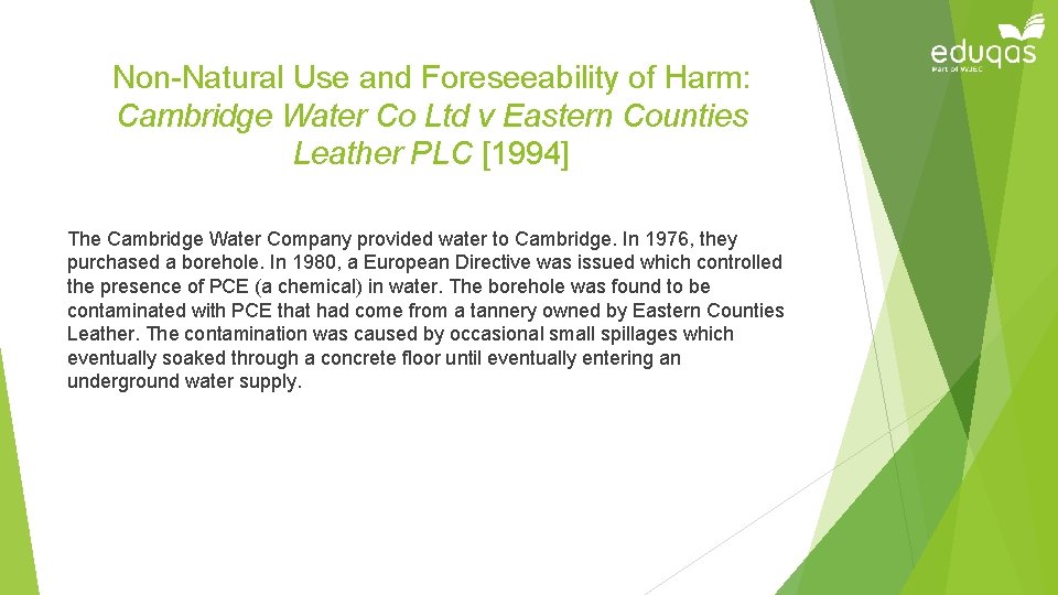 Non-Natural Use and Foreseeability of Harm: Cambridge Water Co Ltd v Eastern Counties Leather