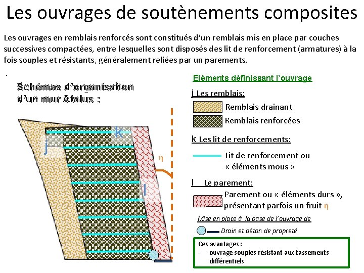 Les ouvrages de soutènements composites Les ouvrages en remblais renforcés sont constitués d’un remblais