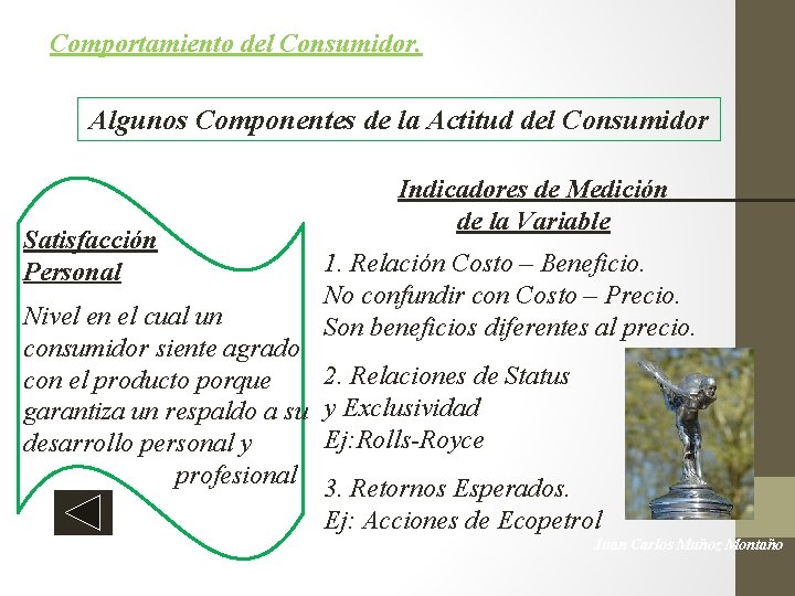 Comportamiento del Consumidor. Algunos Componentes de la Actitud del Consumidor Satisfacción Personal Indicadores de