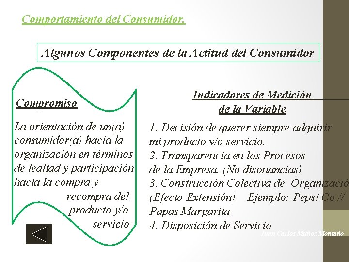 Comportamiento del Consumidor. Algunos Componentes de la Actitud del Consumidor Compromiso La orientación de