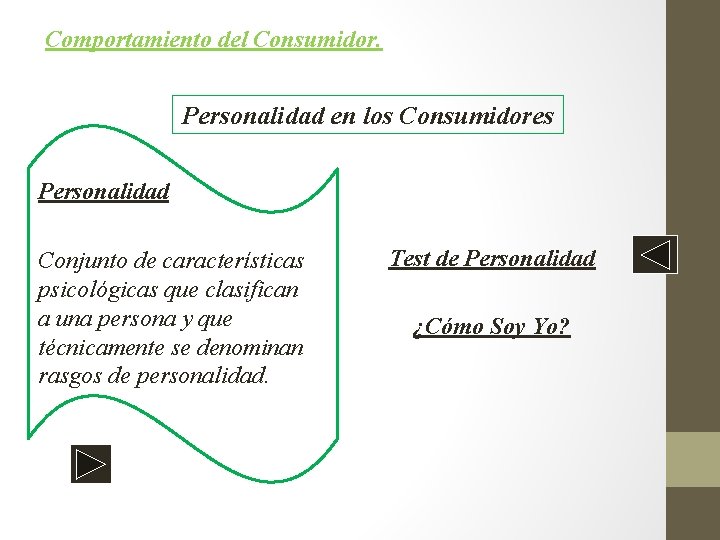Comportamiento del Consumidor. Personalidad en los Consumidores Personalidad Conjunto de características psicológicas que clasifican