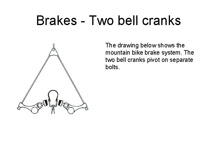 Brakes - Two bell cranks The drawing below shows the mountain bike brake system.