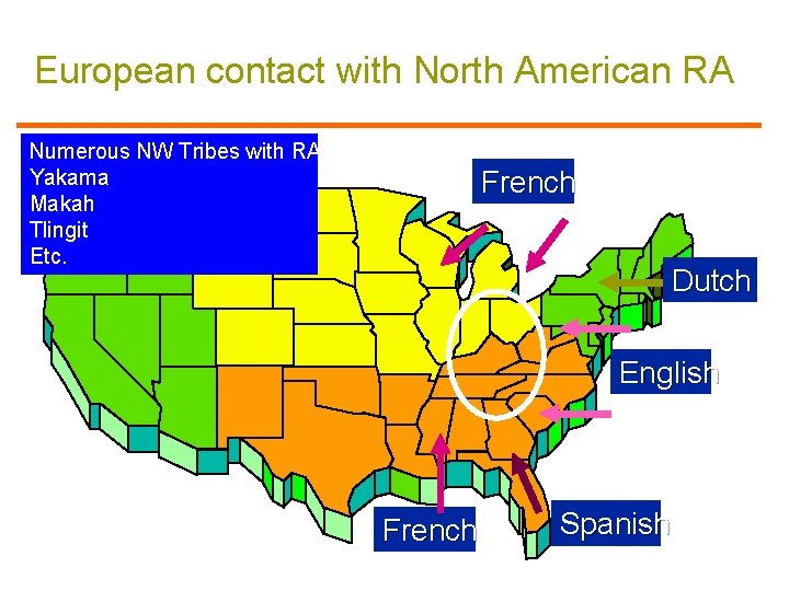 European contact with North American RA Numerous NW Tribes with RA Yakama Makah Tlingit