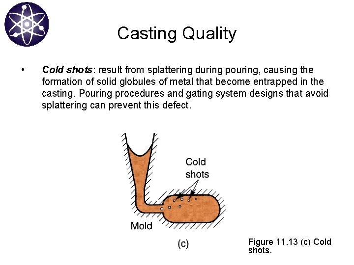 Casting Quality • Cold shots: result from splattering during pouring, causing the formation of