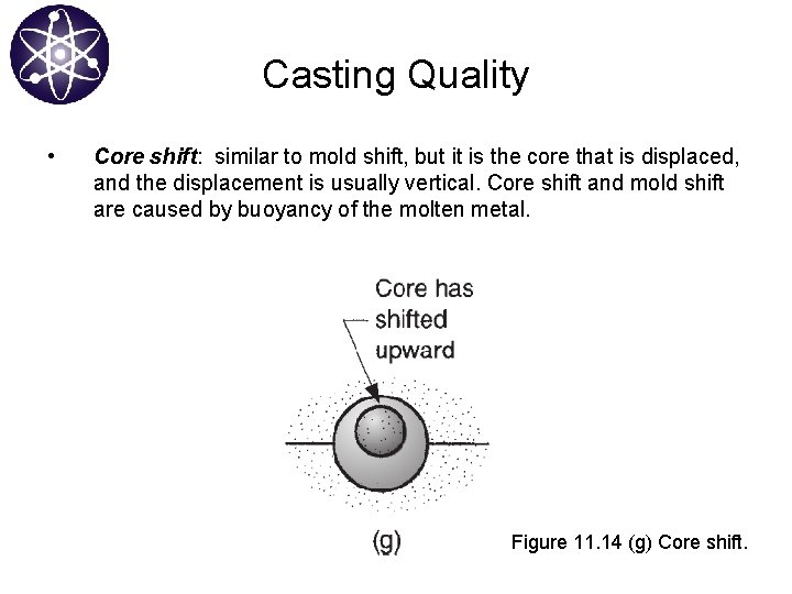 Casting Quality • Core shift: similar to mold shift, but it is the core