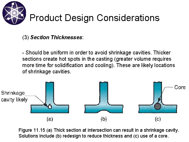 Product Design Considerations (3) Section Thicknesses: - Should be uniform in order to avoid