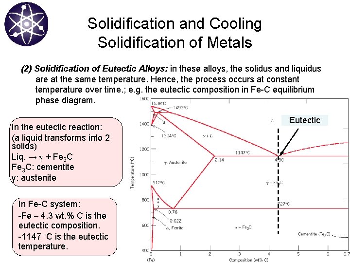 Solidification and Cooling Solidification of Metals (2) Solidification of Eutectic Alloys: in these alloys,