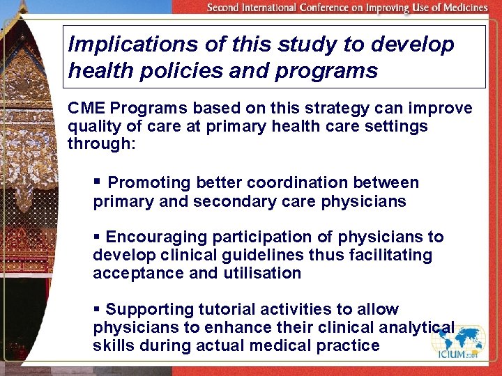 Implications of this study to develop health policies and programs CME Programs based on