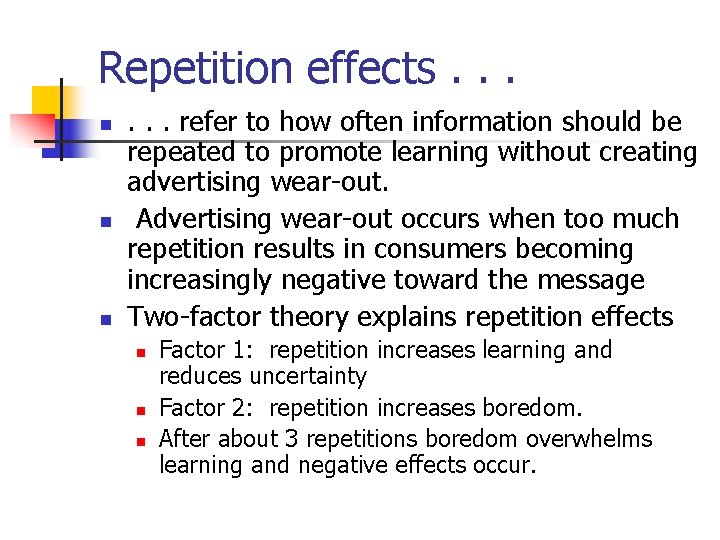Repetition effects. . . n n n . . . refer to how often