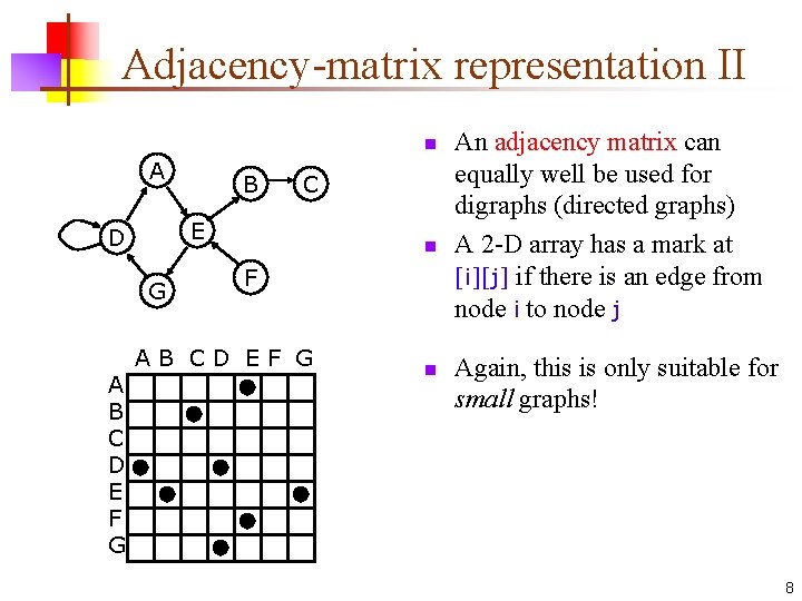 Adjacency-matrix representation II n A C E D G A B C D E Adjacency-matrix representation II n A C E D G A B C D E