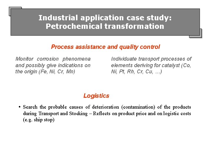Industrial application case study: Petrochemical transformation Process assistance and quality control Monitor corrosion phenomena