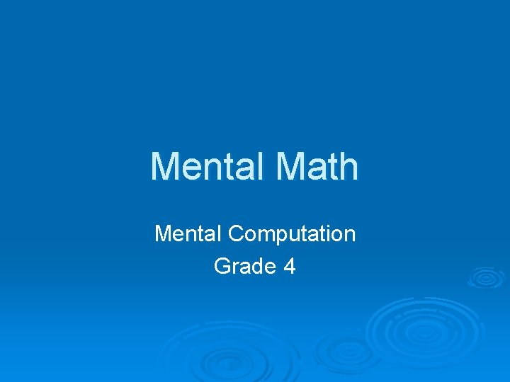 Mental Math Mental Computation Grade 4 