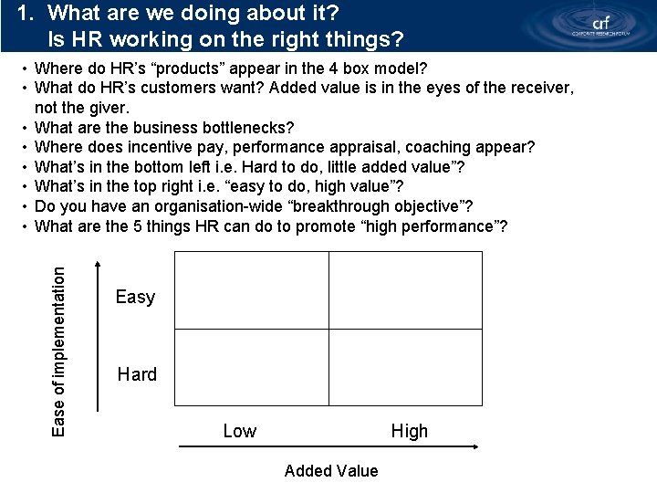 1. What are we doing about it? Is HR working on the right things?