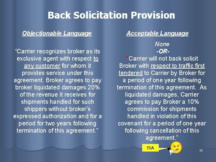 Back Solicitation Provision Objectionable Language “Carrier recognizes broker as its exclusive agent with respect