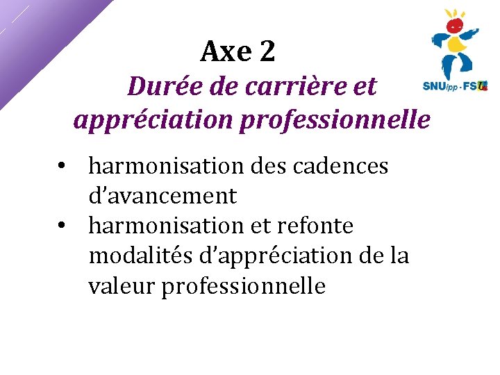 Axe 2 Durée de carrière et appréciation professionnelle • harmonisation des cadences d’avancement •