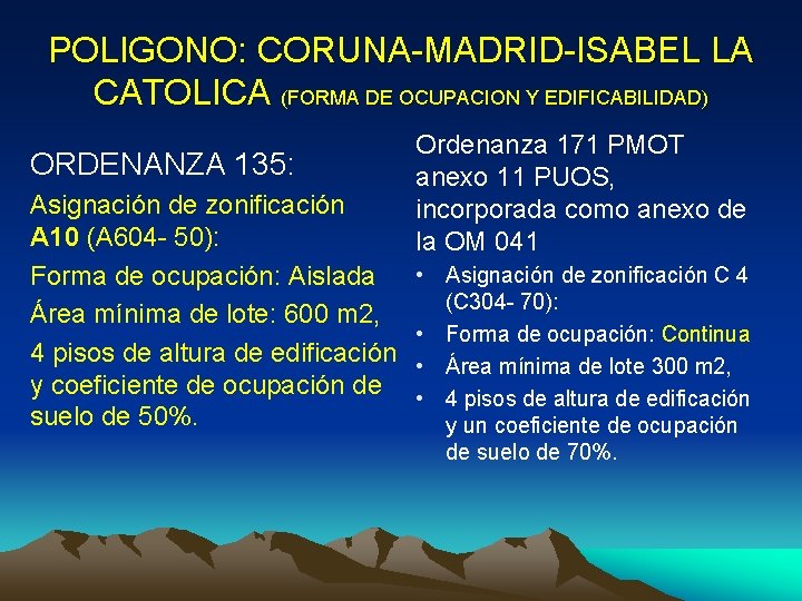 POLIGONO: CORUNA-MADRID-ISABEL LA CATOLICA (FORMA DE OCUPACION Y EDIFICABILIDAD) ORDENANZA 135: Asignación de zonificación