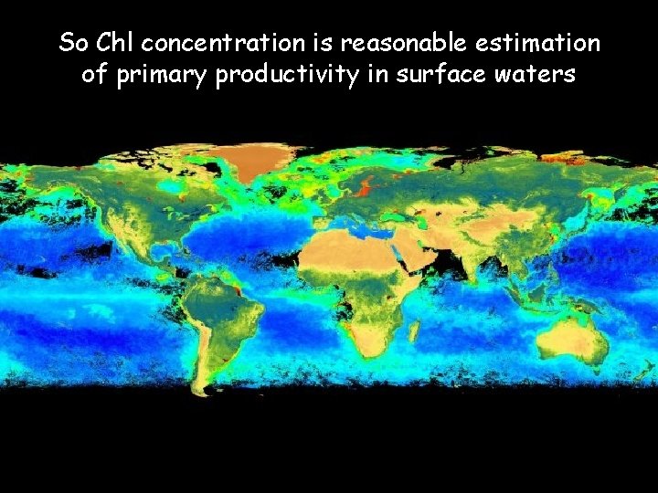 So Chl concentration is reasonable estimation of primary productivity in surface waters 