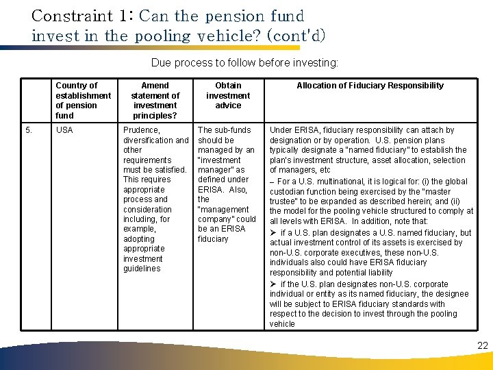 Constraint 1: Can the pension fund invest in the pooling vehicle? (cont'd) Due process