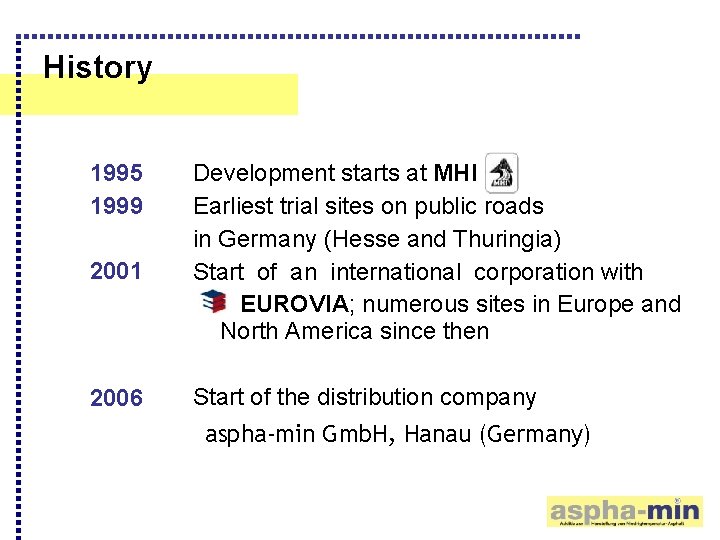 History 1995 1999 2001 2006 Development starts at MHI Earliest trial sites on public