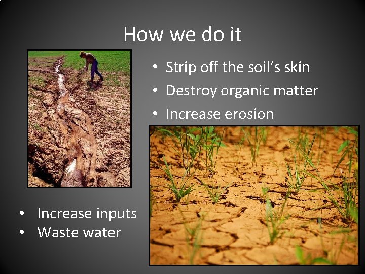 How we do it • Strip off the soil’s skin • Destroy organic matter