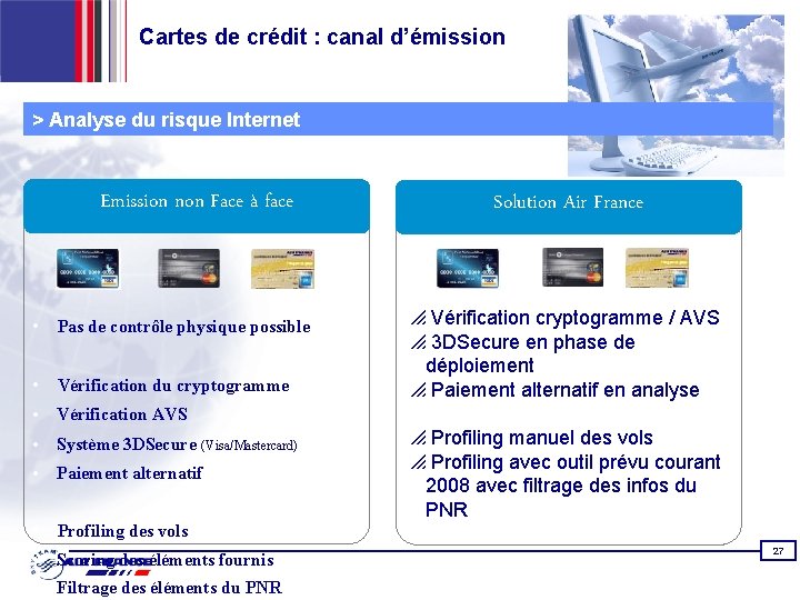 Cartes de crédit : canal d’émission > Analyse du risque Internet Emission non Face