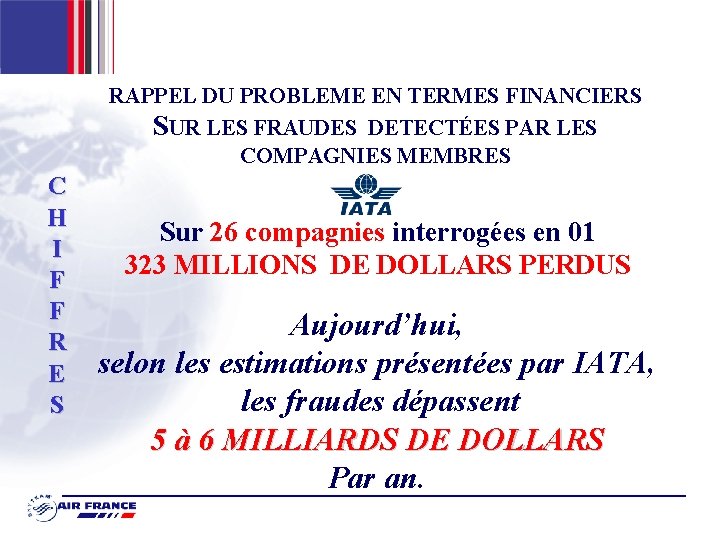 RAPPEL DU PROBLEME EN TERMES FINANCIERS SUR LES FRAUDES DETECTÉES PAR LES COMPAGNIES MEMBRES