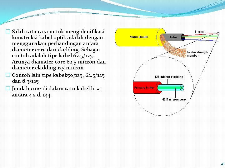 � Salah satu cara untuk mengidenifikasi konstruksi kabel optik adalah dengan menggunakan perbandingan antara