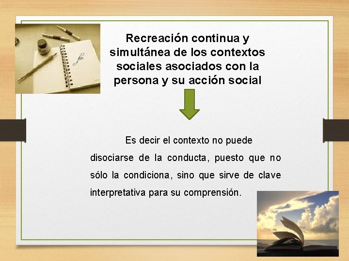 Recreación continua y simultánea de los contextos sociales asociados con la persona y su